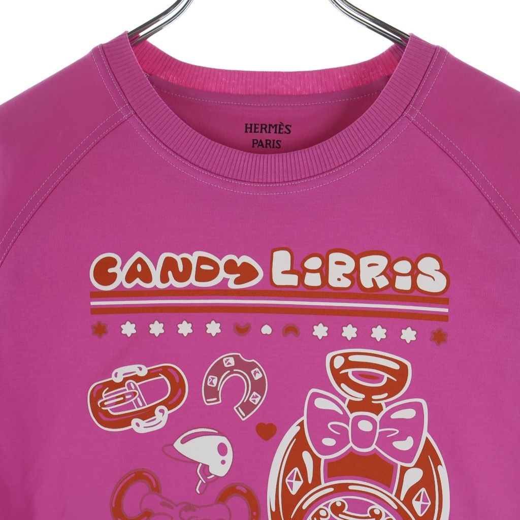 Hermes Micro Cartouche Blue Noir Short Sleeve T-Shirt Pink — view 3