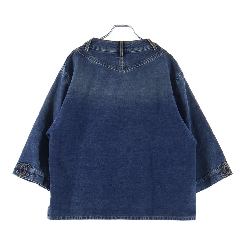Chanel Rhinestone CC Button Washed Denim Blouse Indigo — view 2