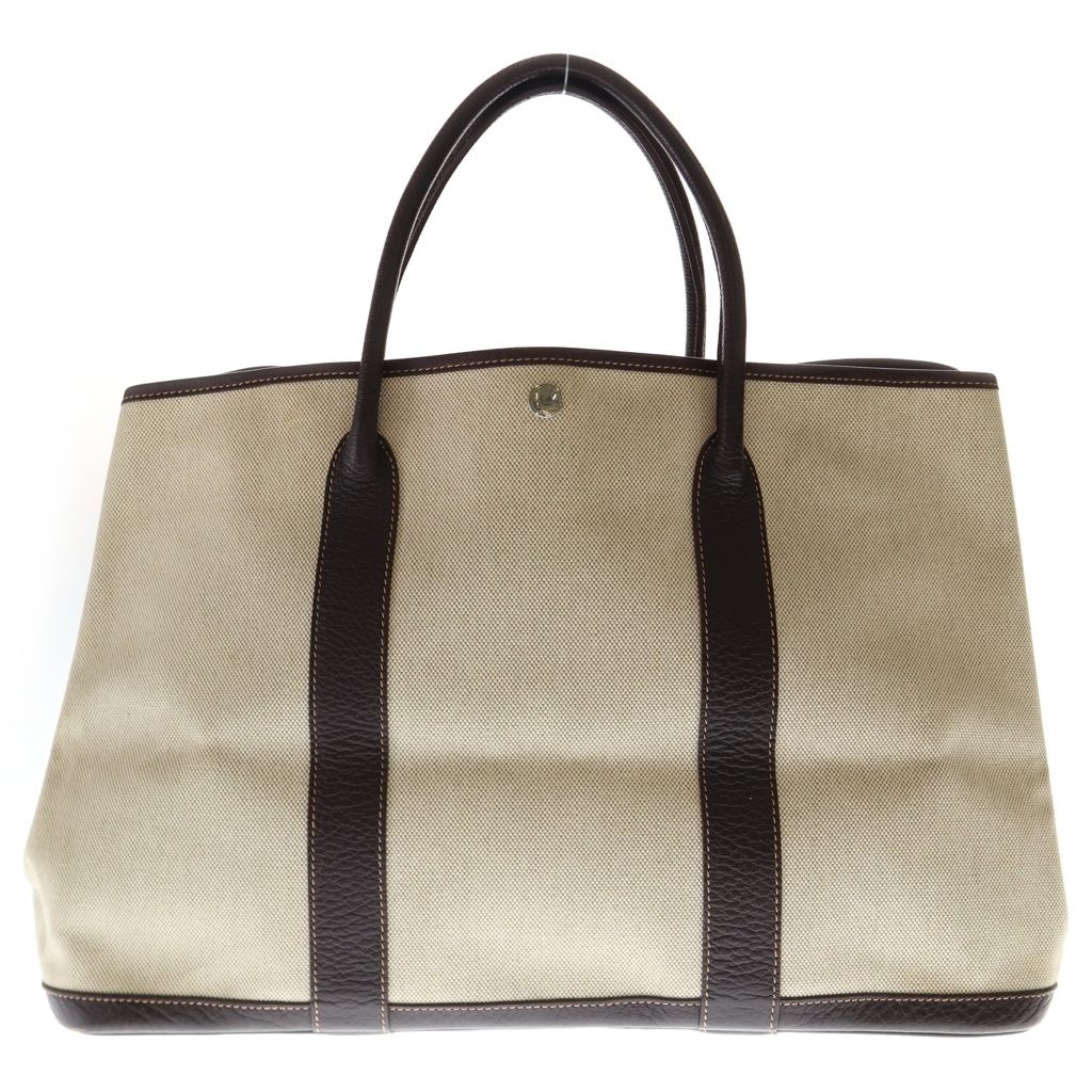 Hermes Garden Party MM Tote Ivory Brown Toile Ash Negonda Silver