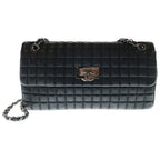 Chanel Choco Bar Chain Shoulder Bag S Flap Black Lambskin Silver