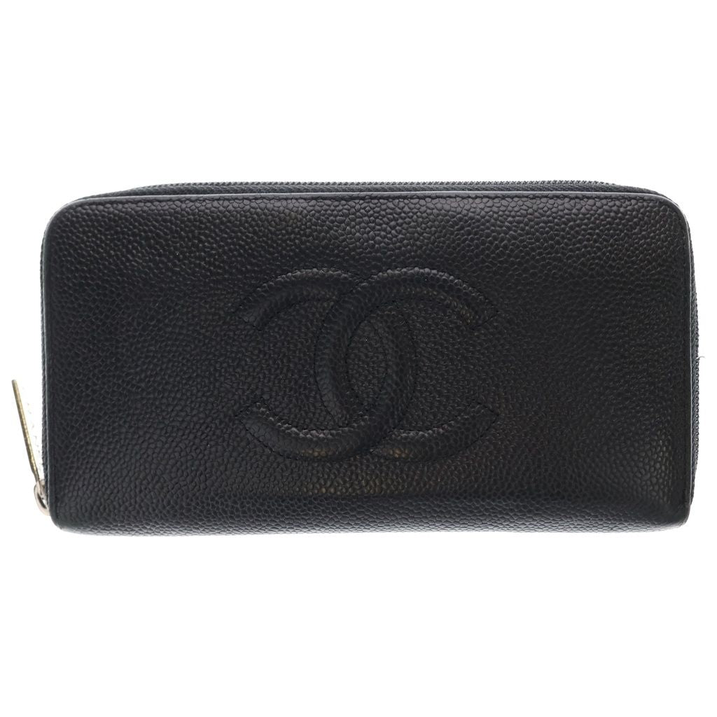 Chanel CC Logo Zip Around Wallet Black Leather