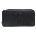 Chanel CC Logo Zip Around Wallet Black Leather
