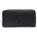 Chanel CC Logo Zip Around Wallet Black Leather