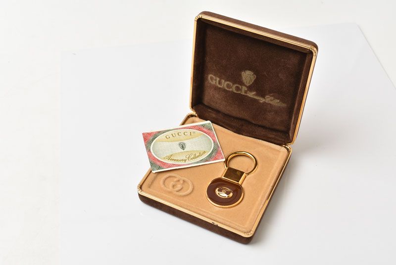Gucci Key Ring Key Holder Vintage Interlocking Bordeaux Gold — view 2