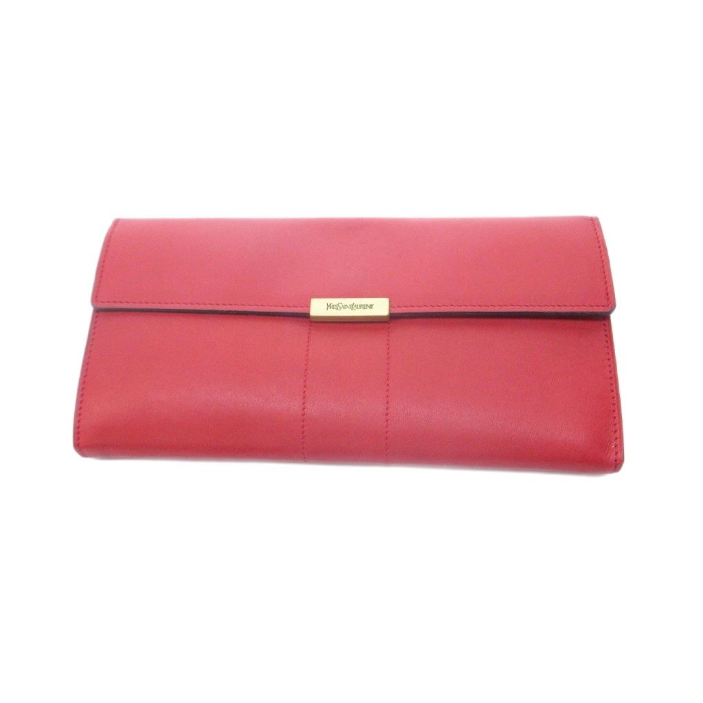 Saint Laurent Wallet Leather Red Logo Button Closure HW WY
