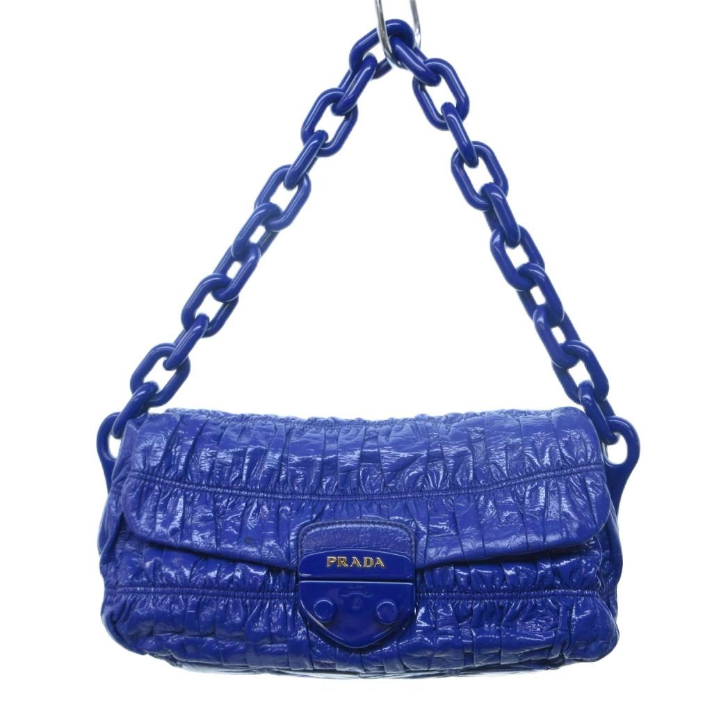 Prada Patent Leather Shoulder Bag Chain Push Lock Closure Purple HW WY