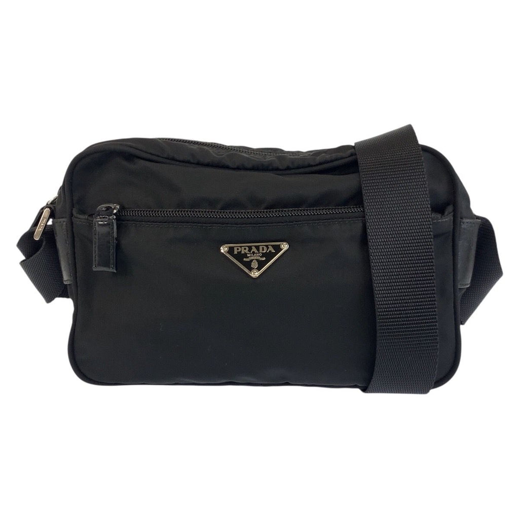 Prada Tessuto Black Silver Nylon Shoulder Bag Pochette
