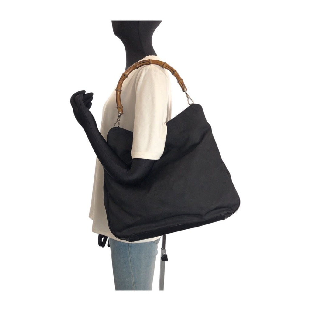 Gucci Bamboo Black Nylon Patent 001 Shoulder Bag 2-Way