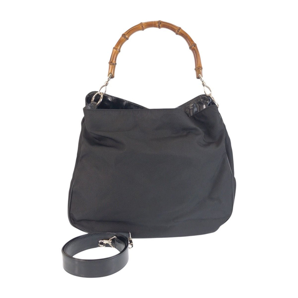 Gucci Bamboo Black Nylon Patent 001 Shoulder Bag 2-Way