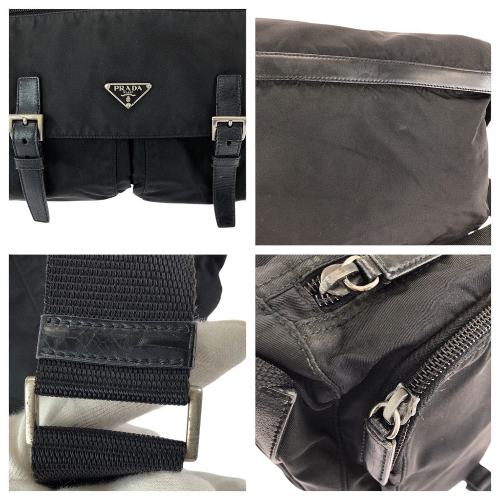 Prada Tessuto Black Silver Nylon Leather Shoulder — view 6