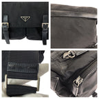Prada Tessuto Black Silver Nylon Leather Shoulder — view 6