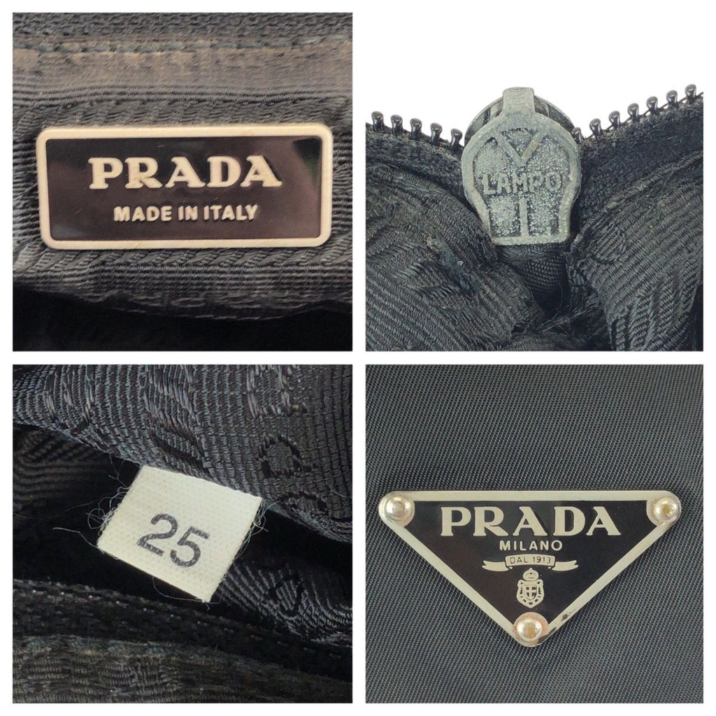 Prada Tessuto Black Silver Nylon Leather Shoulder — view 4
