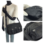 Prada Tessuto Black Silver Nylon Leather Shoulder — view 7
