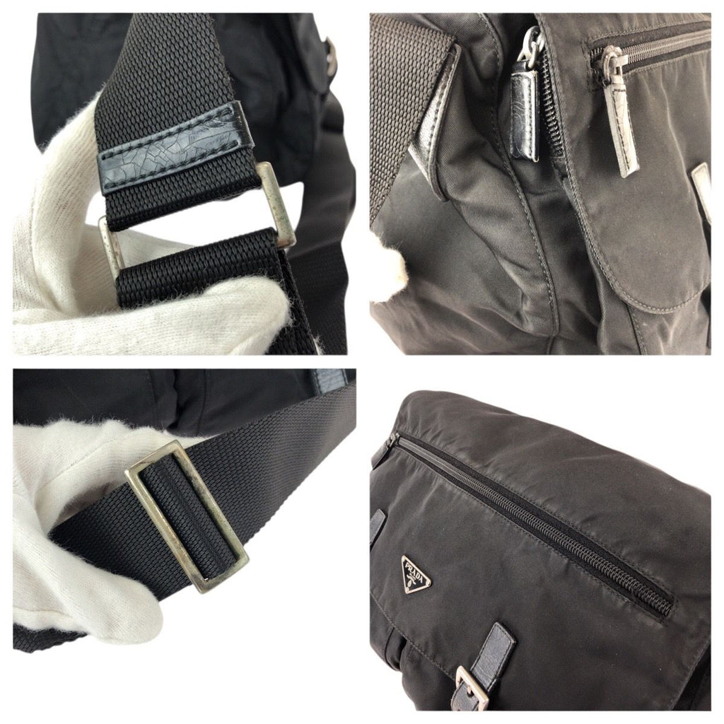 Prada Tessuto Black Silver Nylon Leather Shoulder — view 5