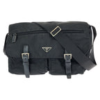 Prada Tessuto Black Silver Nylon Leather Shoulder