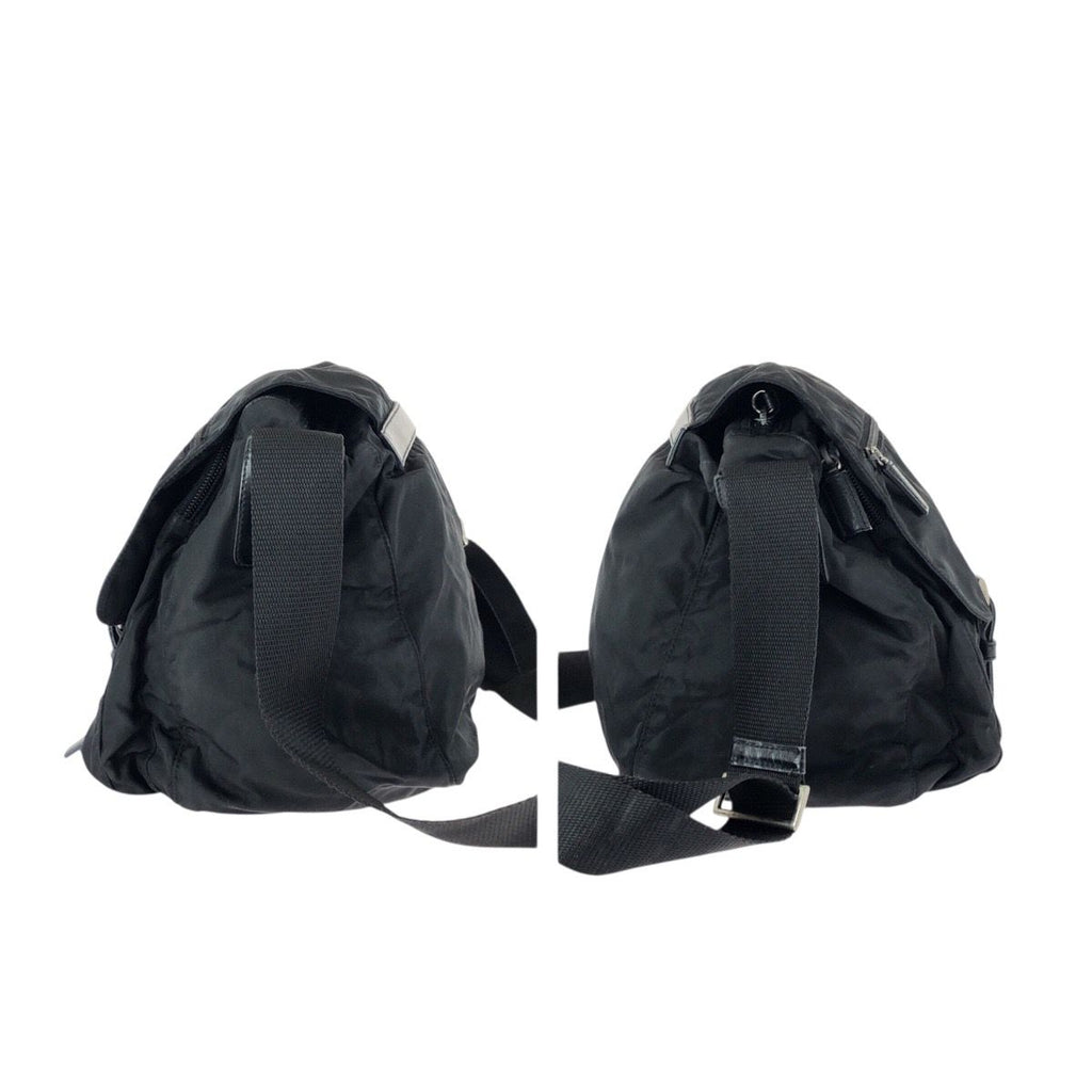 Prada Tessuto Black Silver Nylon Leather Shoulder — view 8