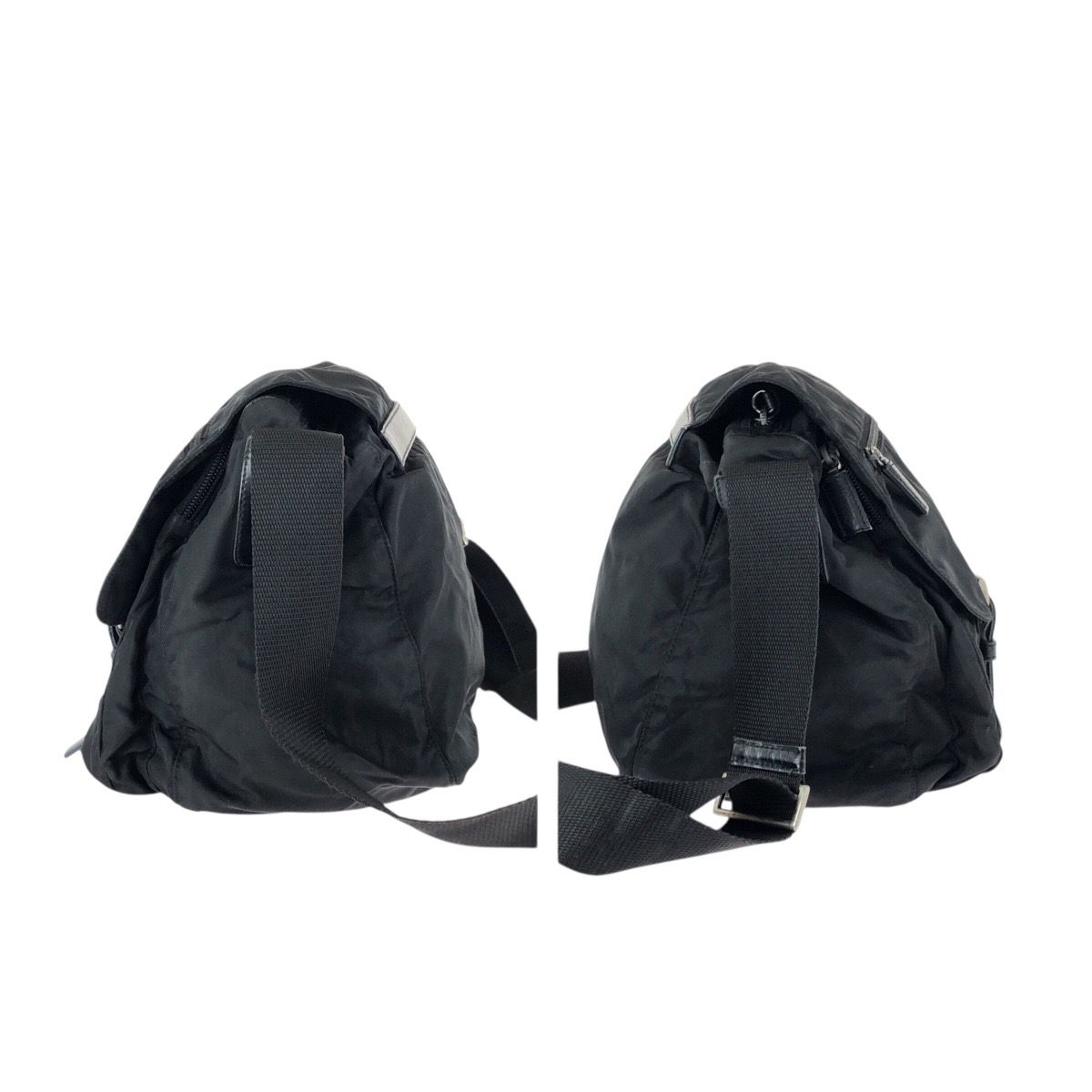 Prada Tessuto Black Silver Nylon Leather Shoulder — view 8