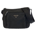 Prada Tessuto Black Silver Nylon Shoulder Bag Pochette