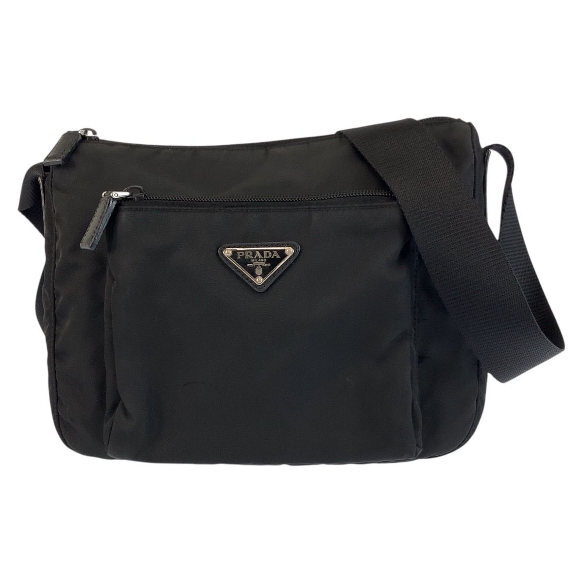 Prada Tessuto Black Silver Nylon Shoulder Bag Pochette