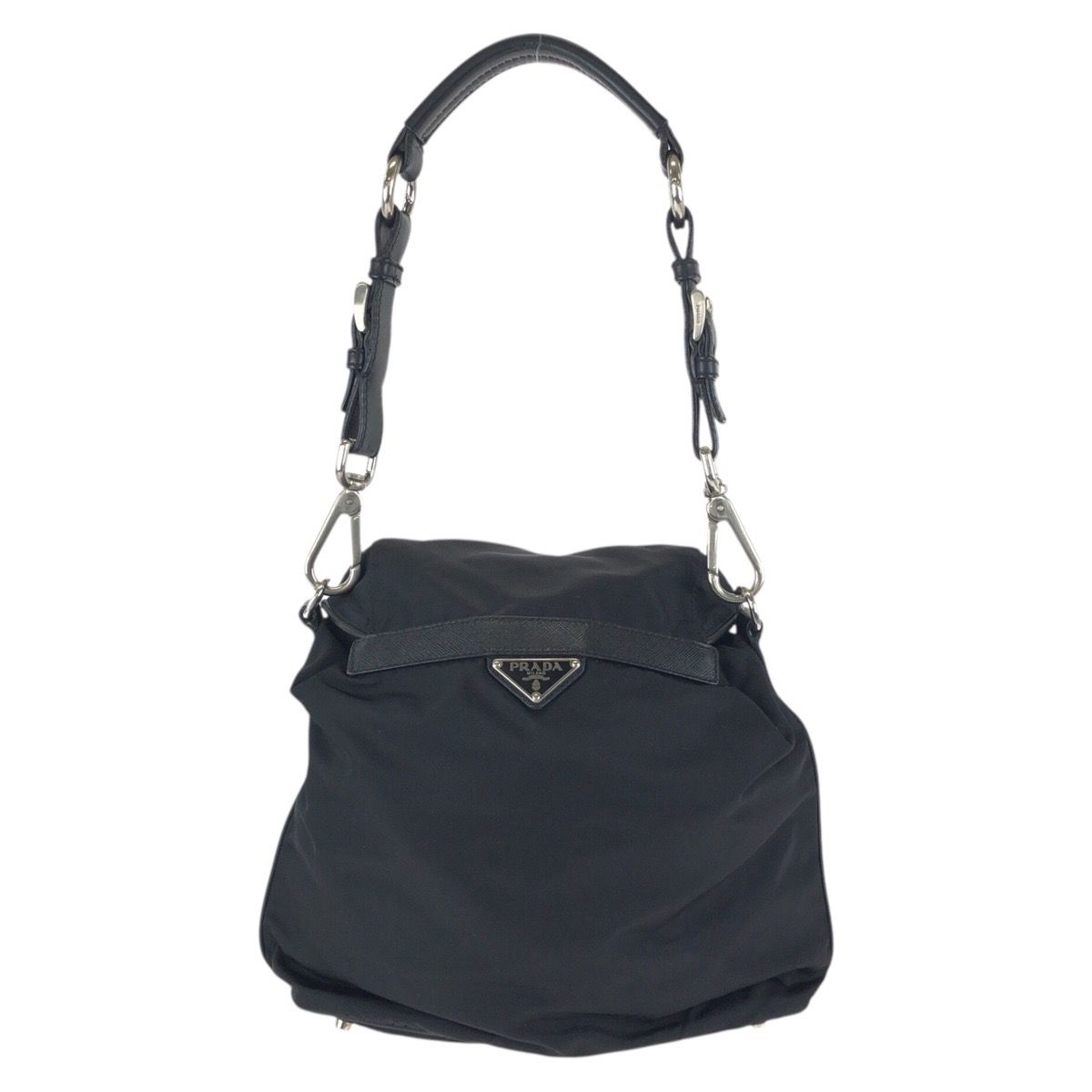 Prada Tessuto Saffiano Black Nylon Leather Shoulder Bag Pochette — view 2