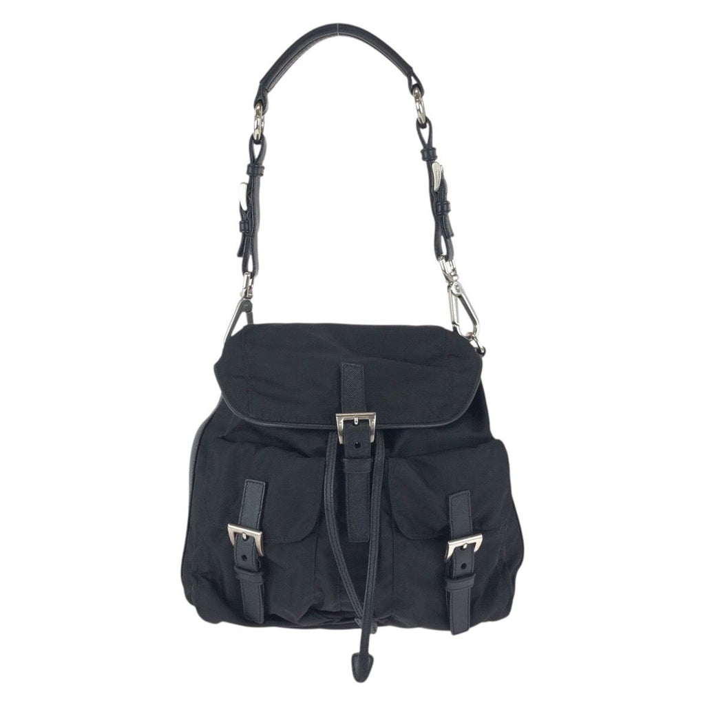 Prada Tessuto Saffiano Black Nylon Leather Shoulder Bag Pochette