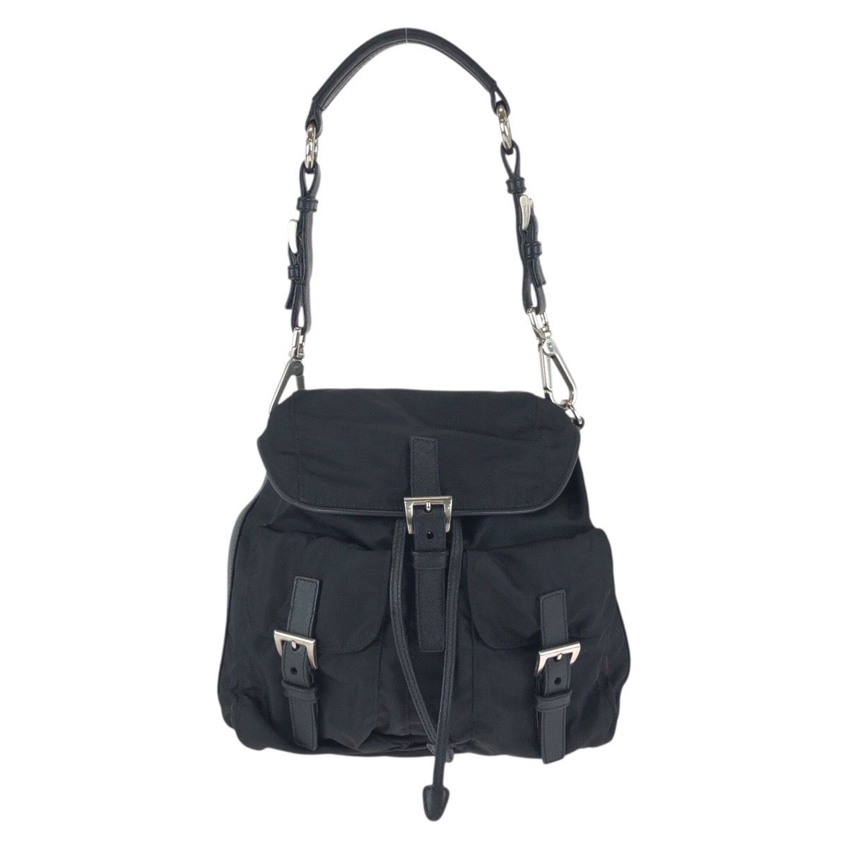 Prada Tessuto Saffiano Black Nylon Leather Shoulder Bag Pochette