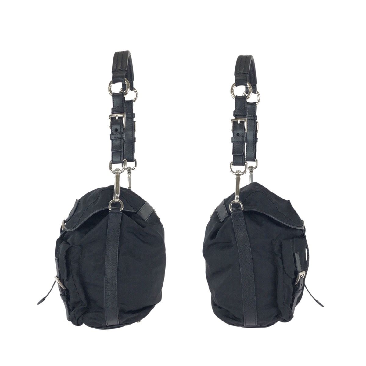 Prada Tessuto Saffiano Black Nylon Leather Shoulder Bag Pochette — view 8