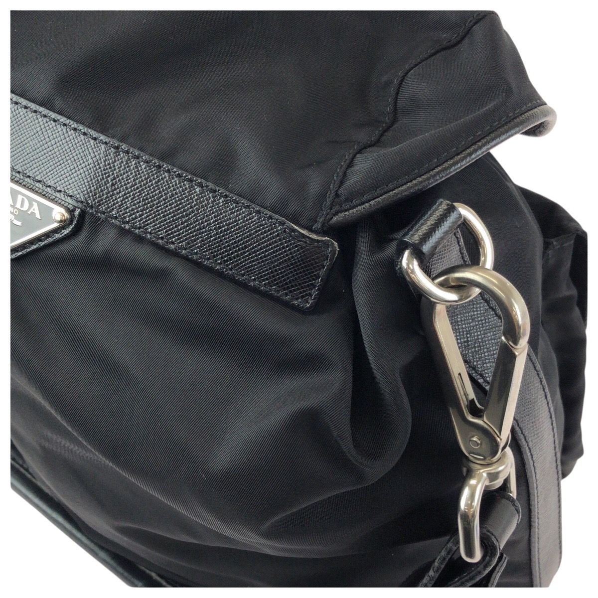 Prada Tessuto Saffiano Black Nylon Leather Shoulder Bag Pochette — view 6