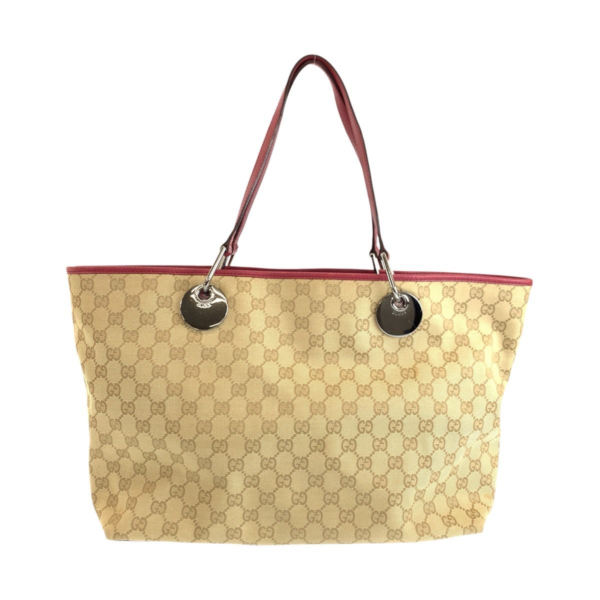 Gucci Beige Winered GG Canvas Leather Tote Shoulder