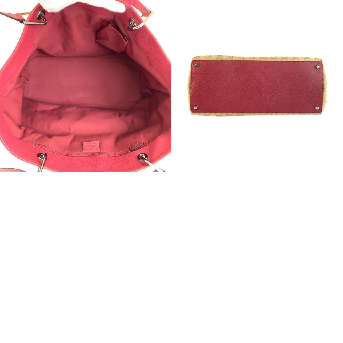 Gucci Beige Winered GG Canvas Leather Tote Shoulder — view 9