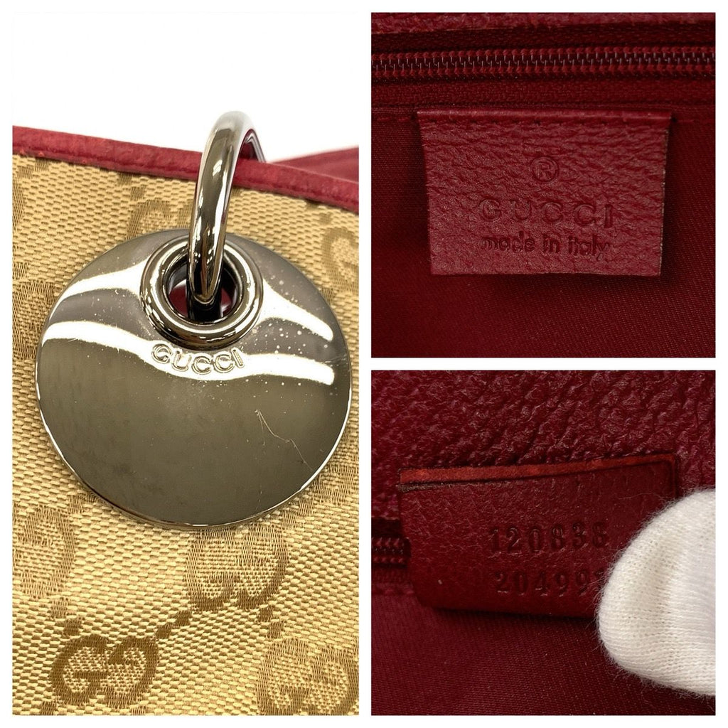 Gucci Beige Winered GG Canvas Leather Tote Shoulder — view 4