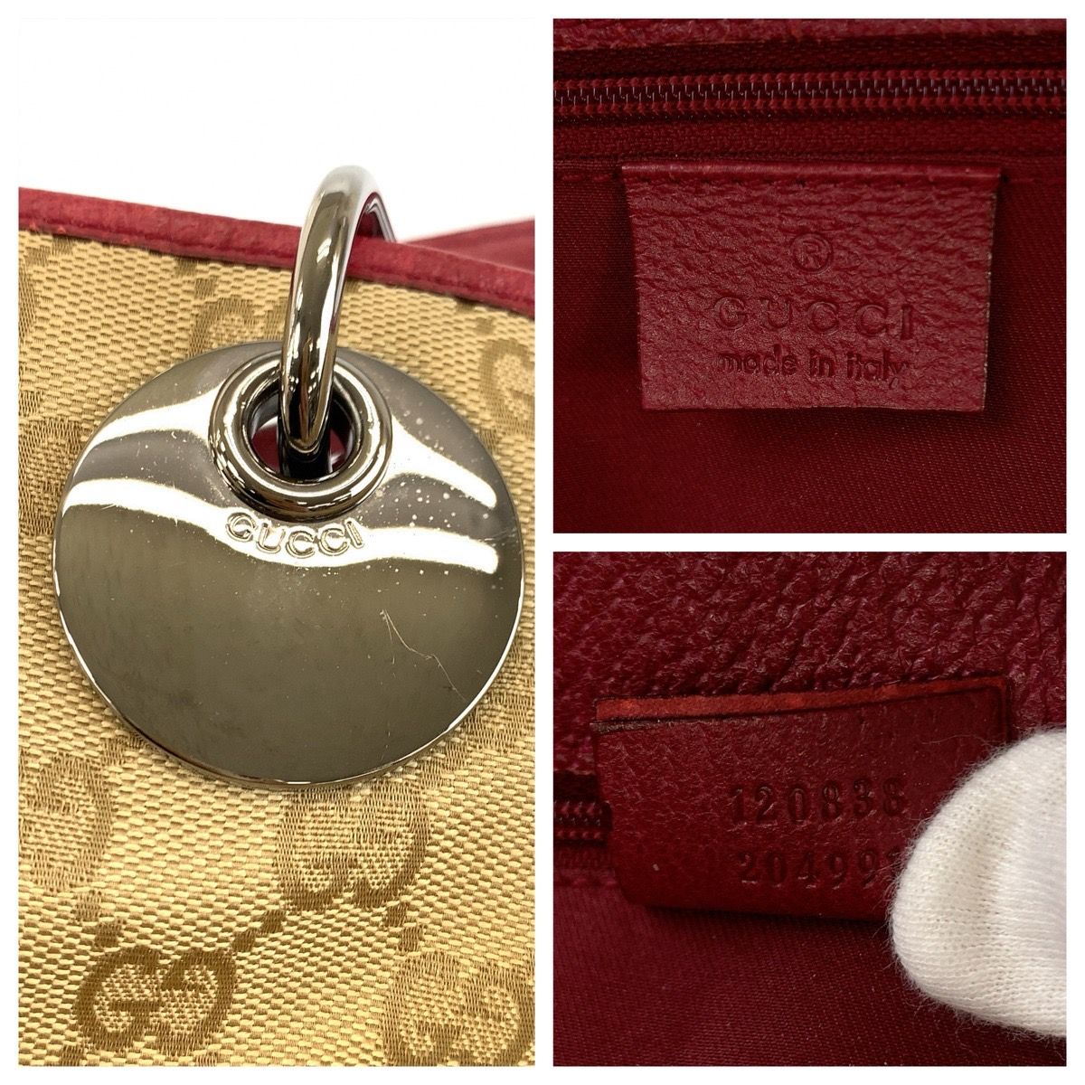 Gucci Beige Winered GG Canvas Leather Tote Shoulder — view 4