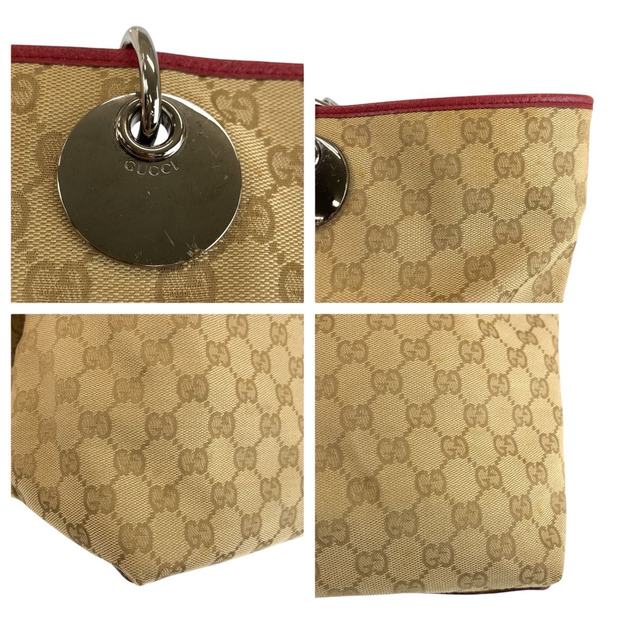 Gucci Beige Winered GG Canvas Leather Tote Shoulder — view 6