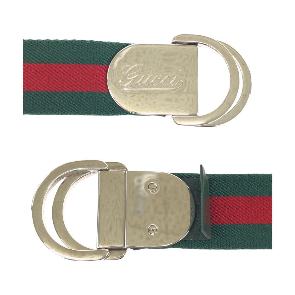 Gucci Sherry Line 85 Green Red Silver Cotton Leather Belt — view 5