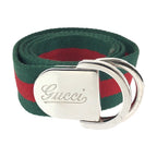 Gucci Sherry Line 85 Green Red Silver Cotton Leather Belt