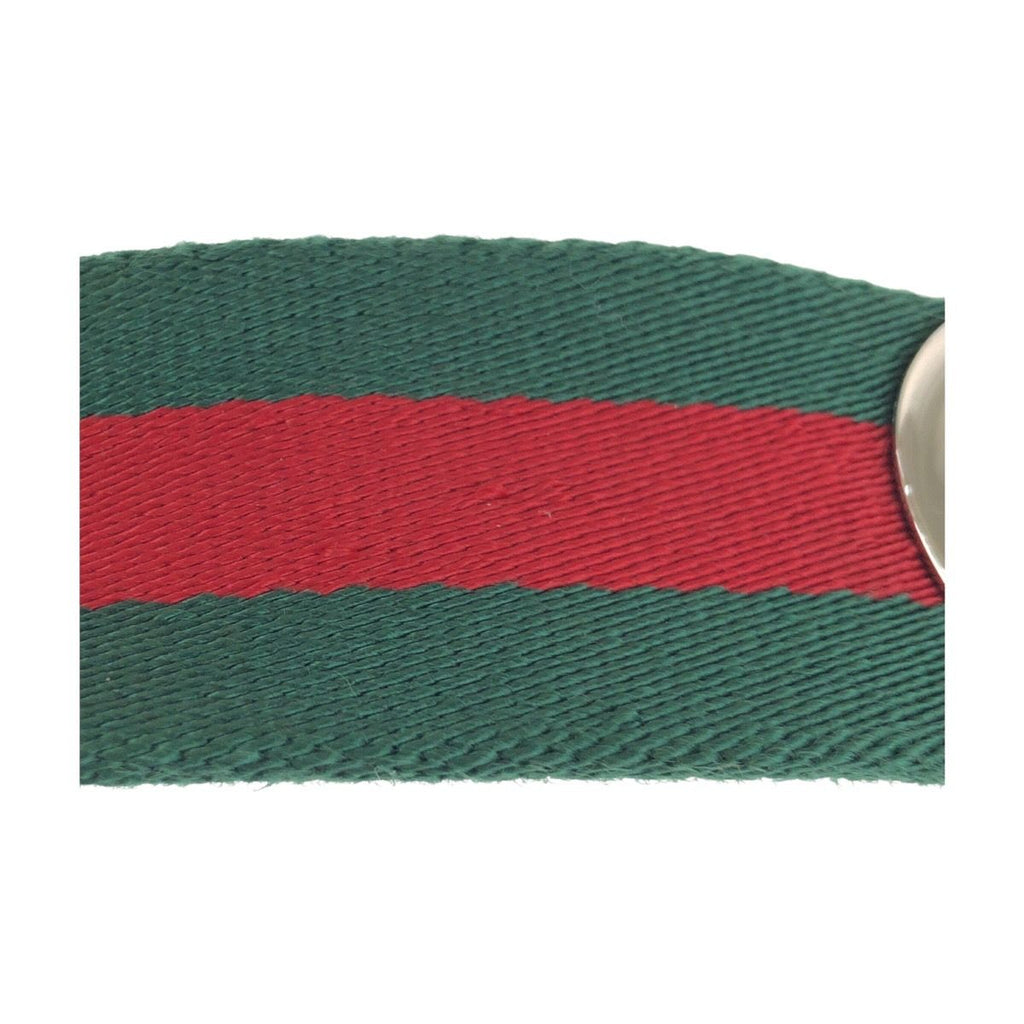 Gucci Sherry Line 85 Green Red Silver Cotton Leather Belt — view 8