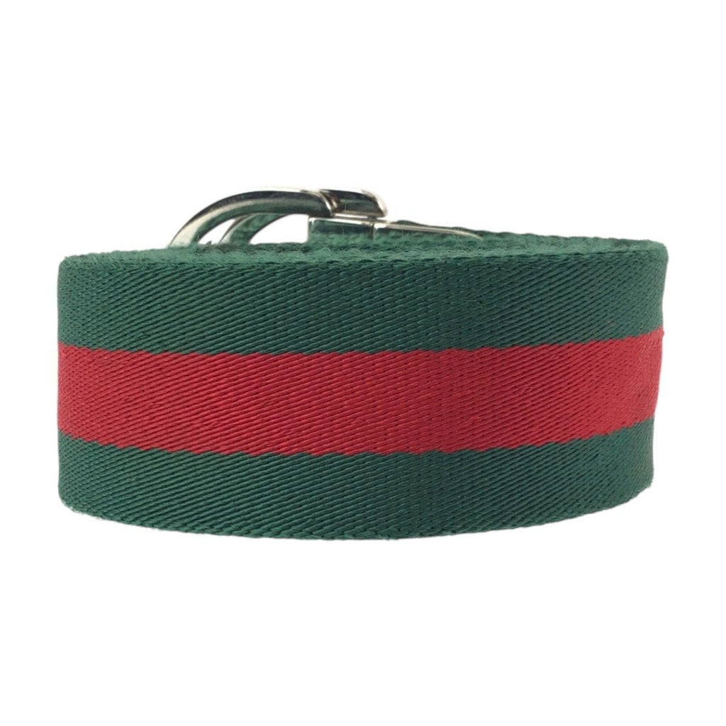 Gucci Sherry Line 85 Green Red Silver Cotton Leather Belt — view 4
