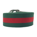 Gucci Sherry Line 85 Green Red Silver Cotton Leather Belt — view 4