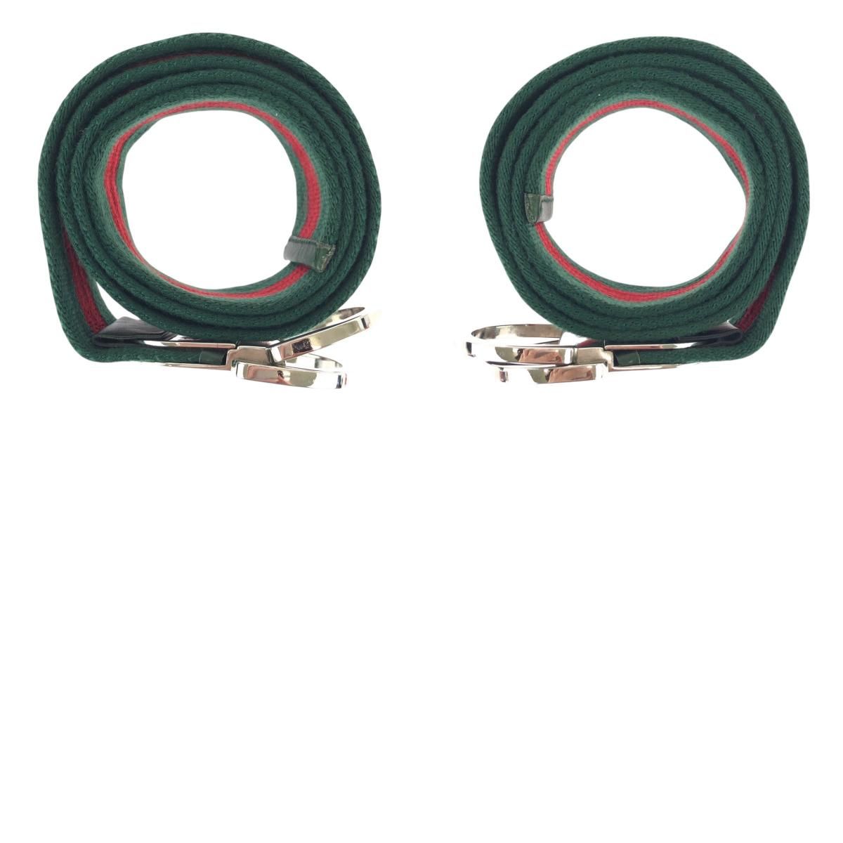 Gucci Sherry Line 85 Green Red Silver Cotton Leather Belt — view 9