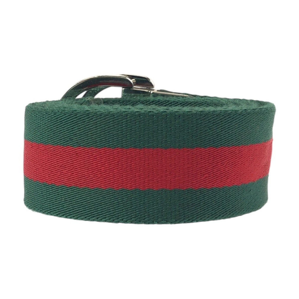 Gucci Sherry Line 85 Green Red Silver Cotton Leather Belt — view 2