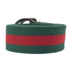 Gucci Sherry Line 85 Green Red Silver Cotton Leather Belt — view 2
