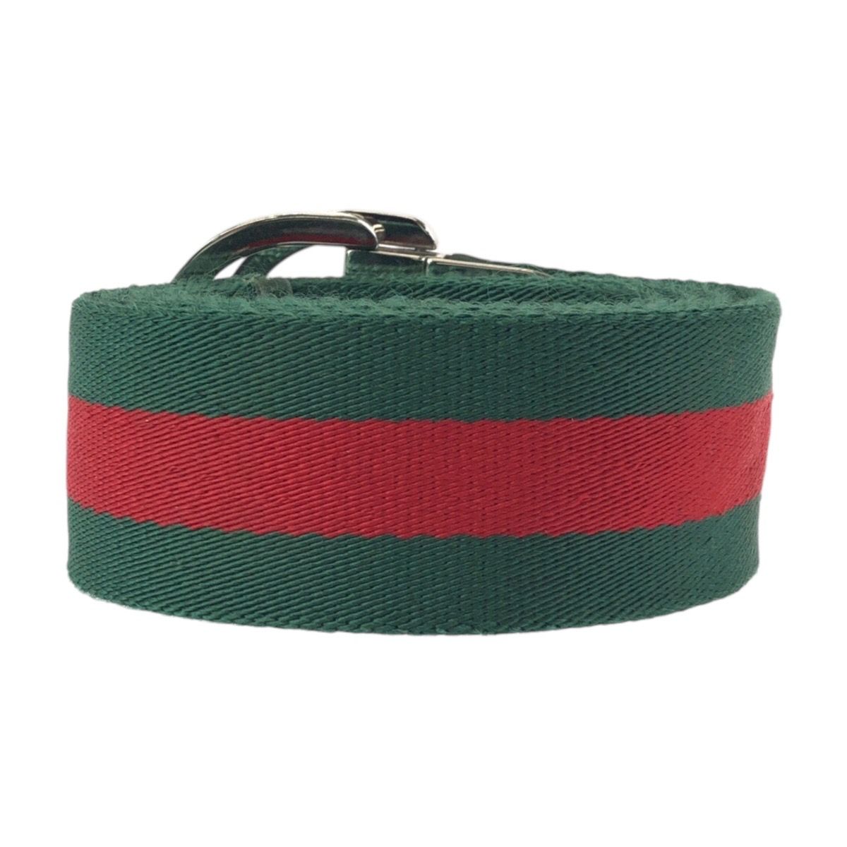 Gucci Sherry Line 85 Green Red Silver Cotton Leather Belt — view 2