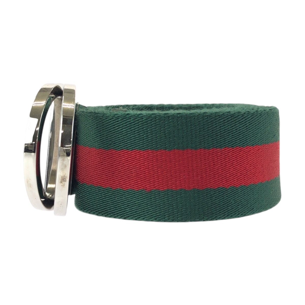 Gucci Sherry Line 85 Green Red Silver Cotton Leather Belt — view 3