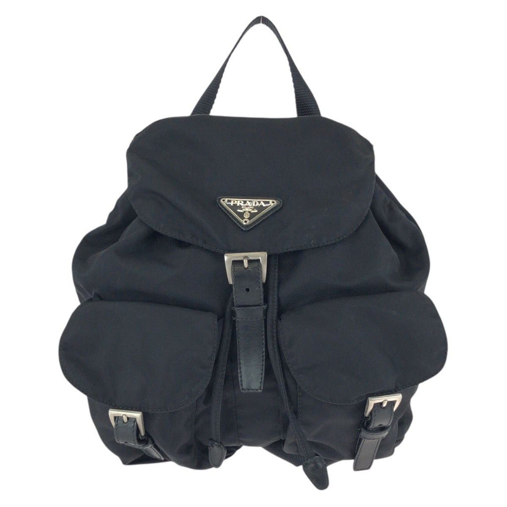 Prada Tessuto Black Silver Nylon Leather Backpack