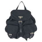 Prada Tessuto Black Silver Nylon Leather Backpack