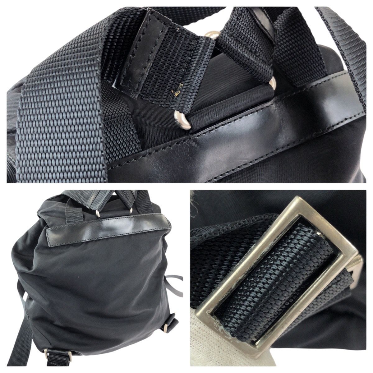 Prada Tessuto Black Silver Nylon Leather Backpack — view 6