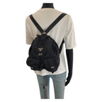 Prada Tessuto Black Silver Nylon Leather Backpack — view 7