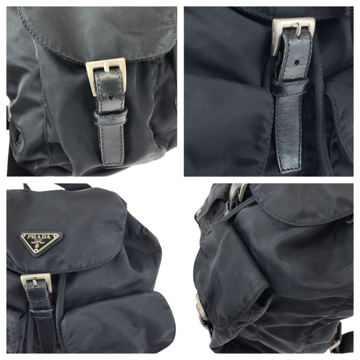 Prada Tessuto Black Silver Nylon Leather Backpack — view 5