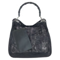 Gucci Bamboo Black Gunmetal Nylon Leather 001 Tote Shoulder