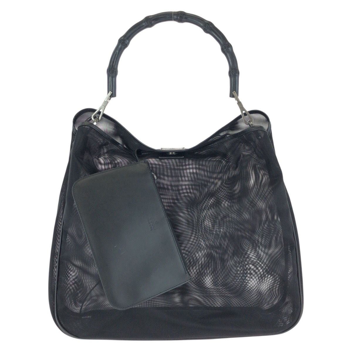 Gucci Bamboo Black Gunmetal Nylon Leather 001 Tote Shoulder